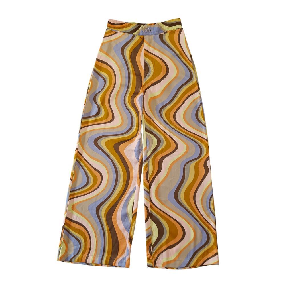 Urban Outfitters Retro Swirl Print Wide Leg Pants 70s Style XS